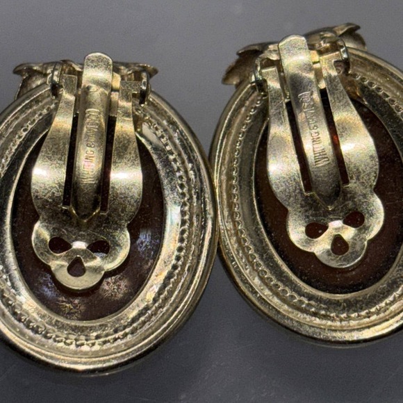 Vintage Whiting & Davis Amber Glass Leaf Cuff Bracelet Earrings Set Signed Gold - Picture 6 of 11